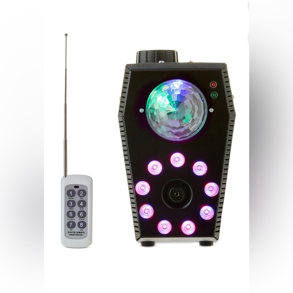 Strobing color change coffin light w/ fog effects NEW in box remote controlled